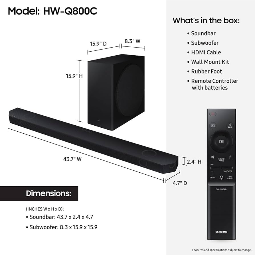 Amazon.com: Samsung HW-Q800C 5.1.2ch Soundbar w/Wireless