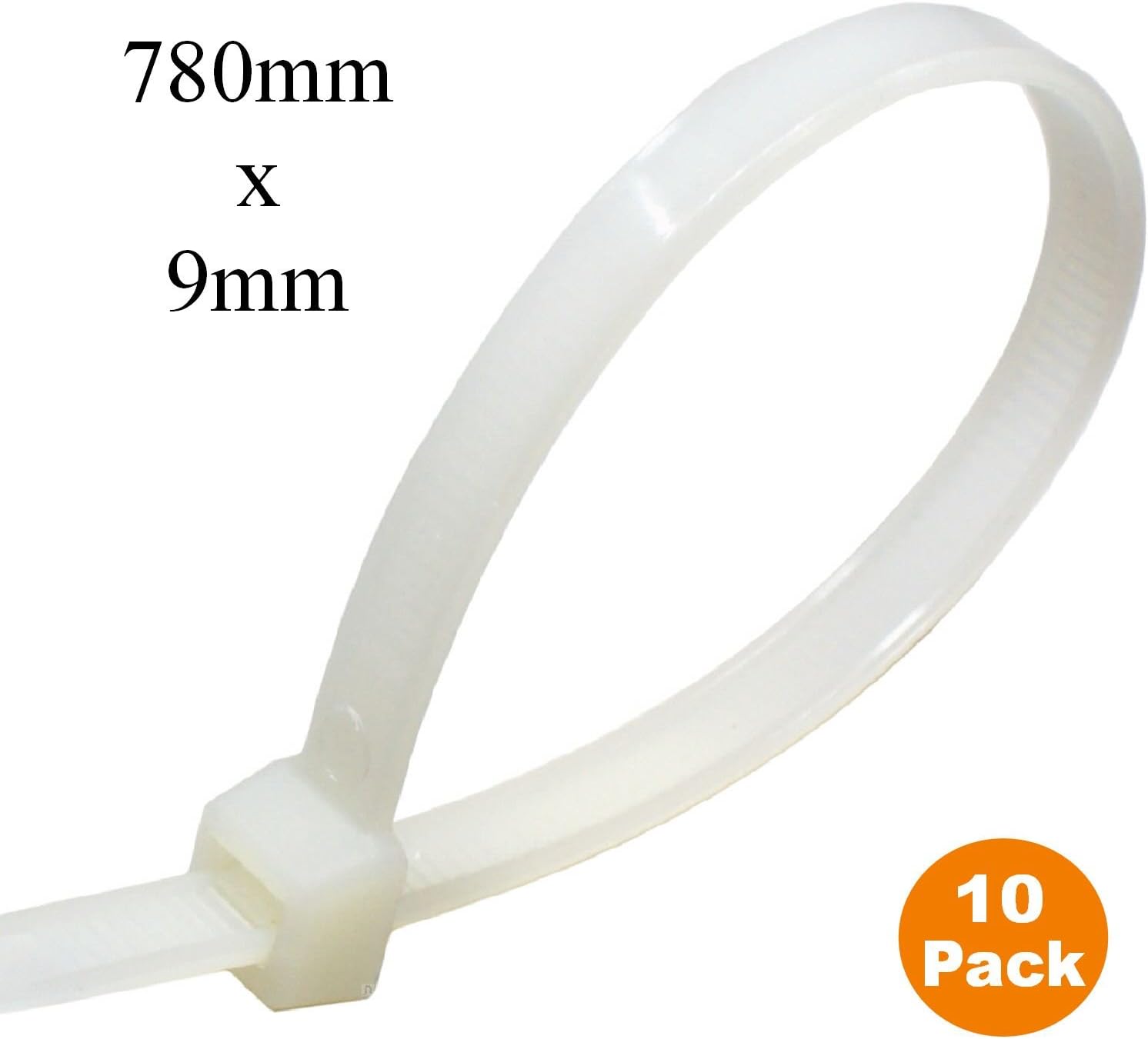 10 x Natural Long Cable Ties 780mm x 9mm / Nylon Heavy Duty Wide Zip Tie