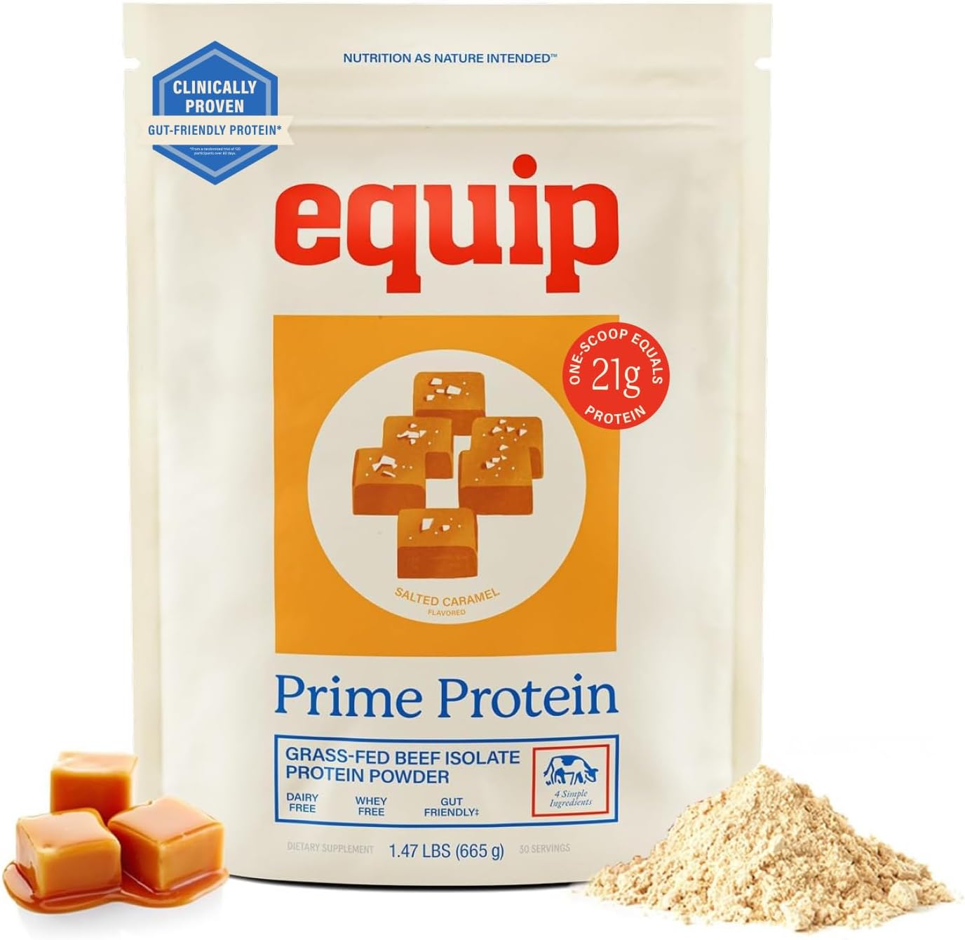 Foods Prime Protein Powder | Clean, Grass Fed Beef Protein Powder, Carnivore Protein Isolate | Paleo, Keto Friendly, Gluten & Dairy Free, Helps Build & Repair Tissue| 30 Servings, Salted Caramel
