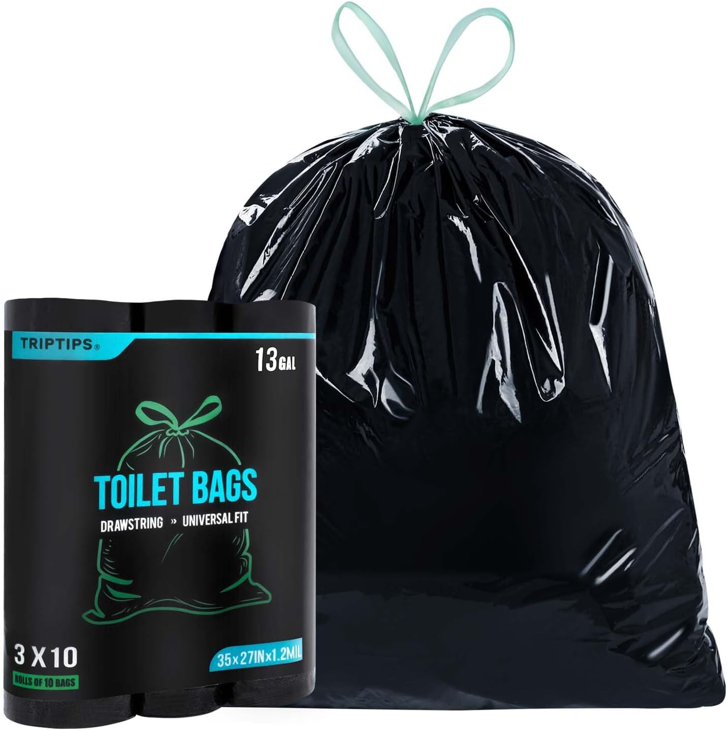 TRIPTIPS Portable Toilet Bags Drawstring 8 Gallon Camping Toilet Bags Toilet Waste Bags Leak-Proof Toilet Liners, Trash Bags for Camping, Hiking, Traveling