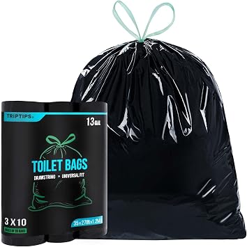 TRIPTIPS Portable Toilet Bags Drawstring 8 Gallon Camping Toilet Bags Toilet Waste Bags Leak-Proof Toilet Liners, Trash Bags for Camping, Hiking, Traveling