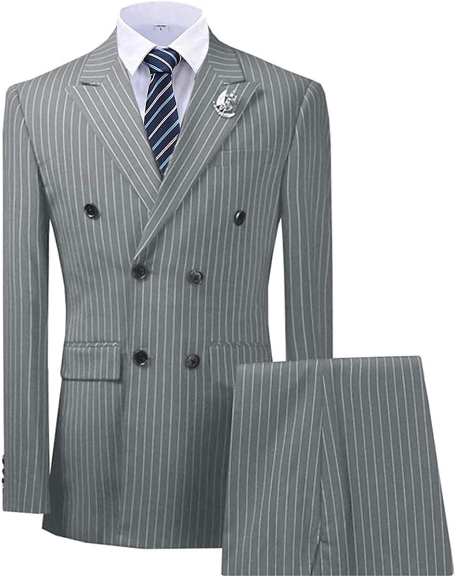 Aimicui Slim Fit Mens Suit Set 2 Pieces Wedding Groomman Pinstripe Notched Lapel Tuxedos（Blazer+Pants）