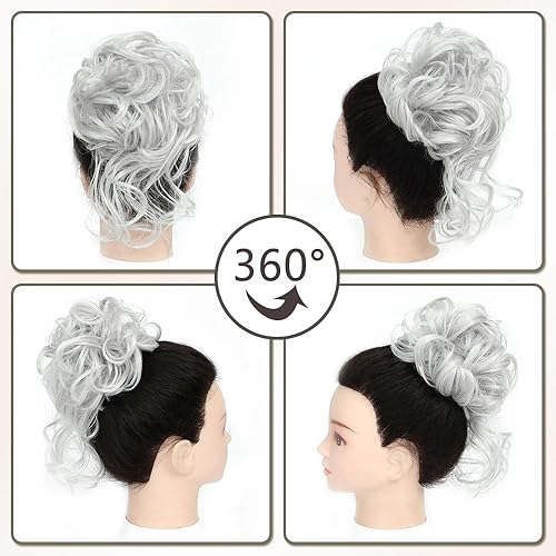 Miniatura 4 de Moño desordenado, pinza de garra, moño despeinado, extensiones de moño sintético rizado para mujer (gris plateado)
