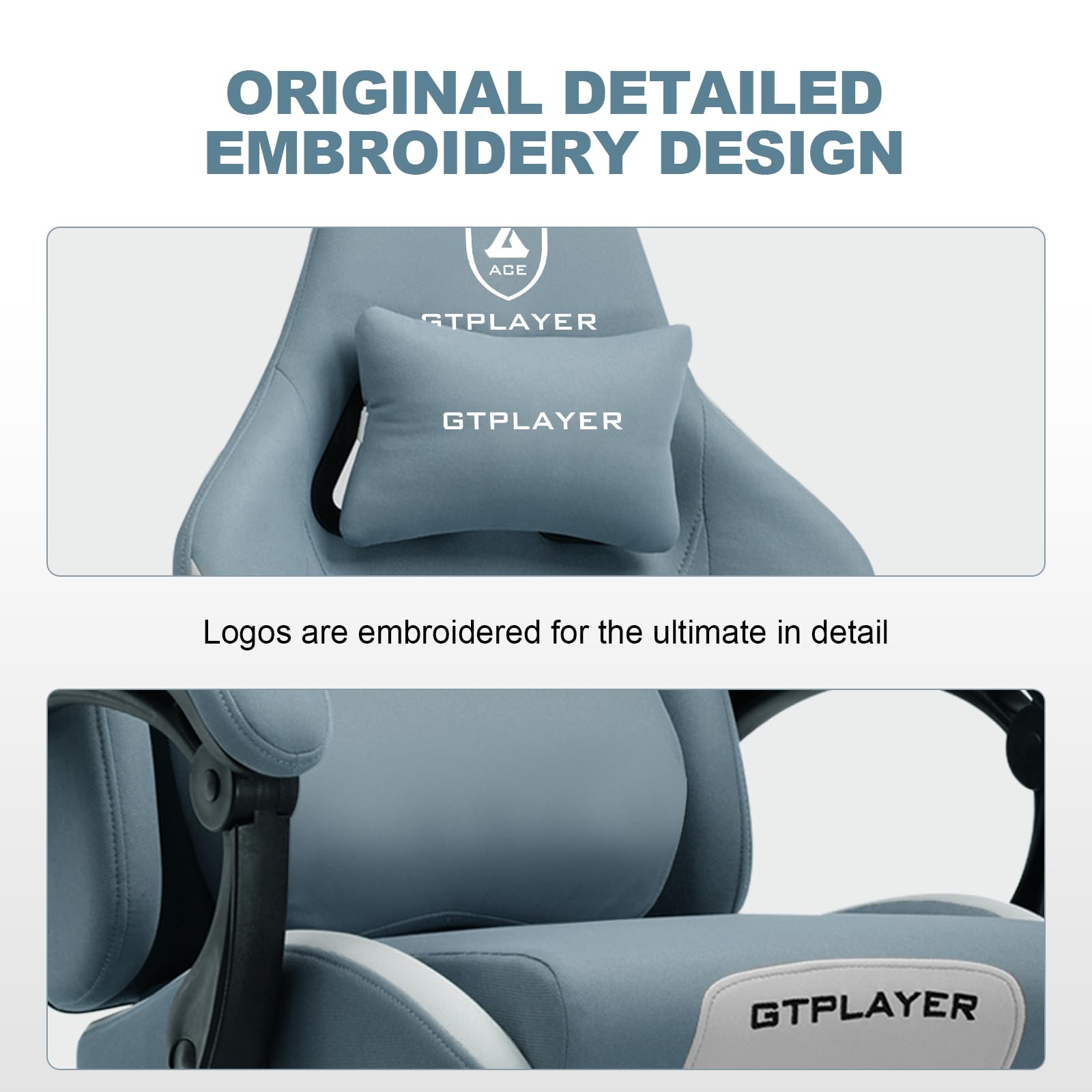 GTPLAYER Sedia da gioco, sedia da ufficio traspirante in tessuto di alta qualità, sedia ergonomica PC, regolabile e girevole con poggiapiedi, blu