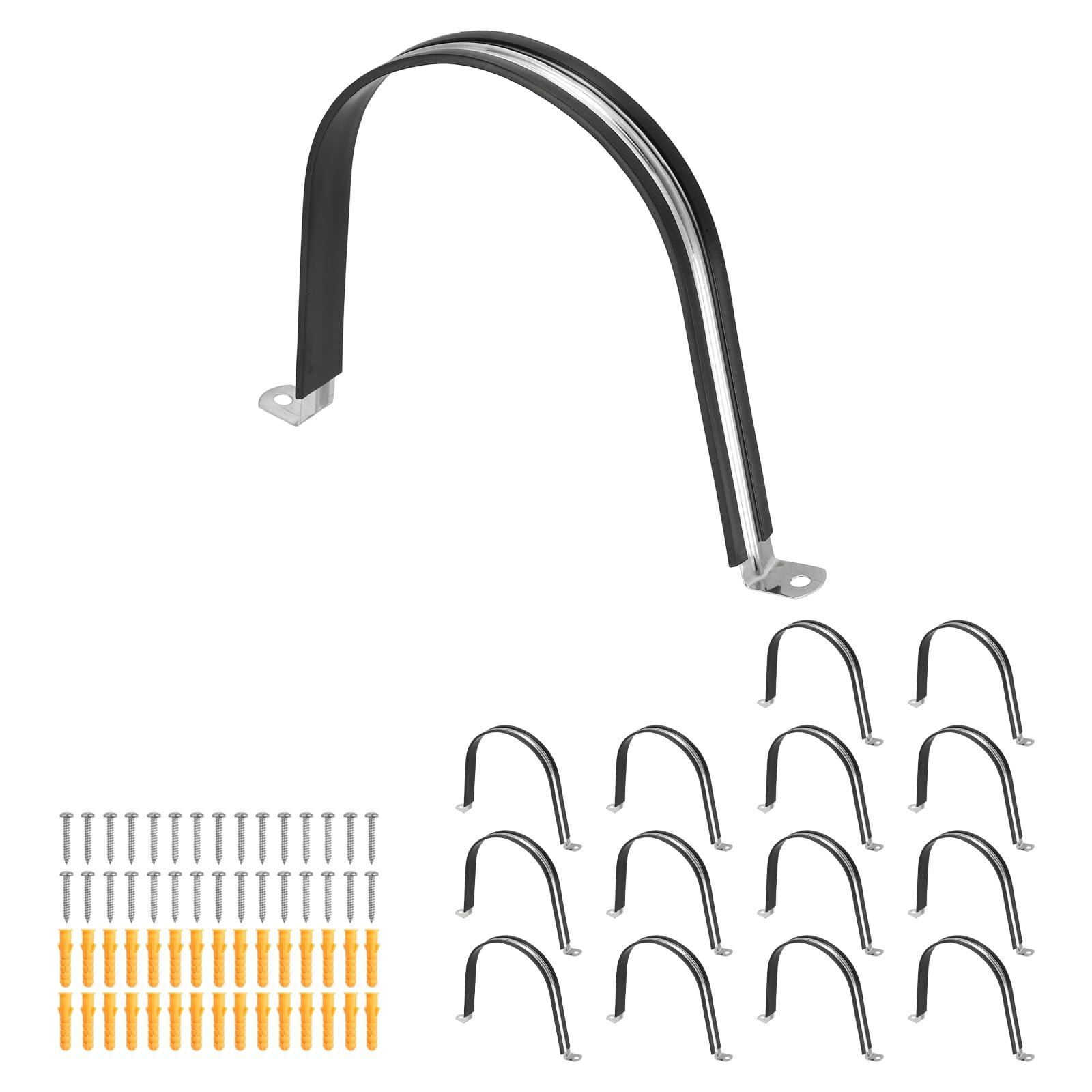 sourcing map 15 Pcs Pipe Strap Clamp, 150mm(5.91") Rubber Cable Clamp Rubber Cushioned 304 Stainless Steel U Bracket Tube Holder Support with Screws for Water Pipe HVAC Cable Management โ image 1