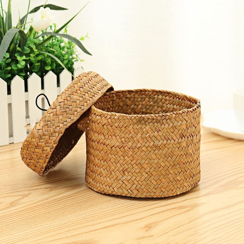LIOONS Scatola Rotonda per Il Pane Fatta a Mano, Scatola per Snack Intrecciata, Cestino per Il Pane in Vimini, Organizer per scaffali per Alimenti da Cucina