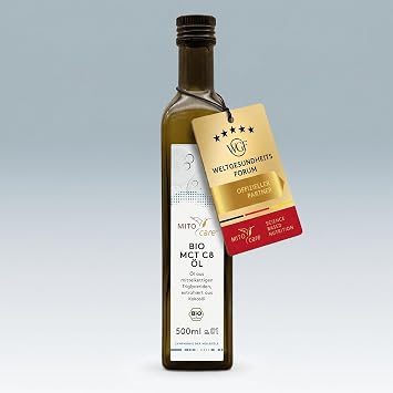 MITOcare Organic MCT C8 Oil - 100% Pure MCT C8 Oil from Organic Coconut Oil for Ketogenic Nutrition - Tasteless & Odourless - Vegan & No Unnecessary Additives