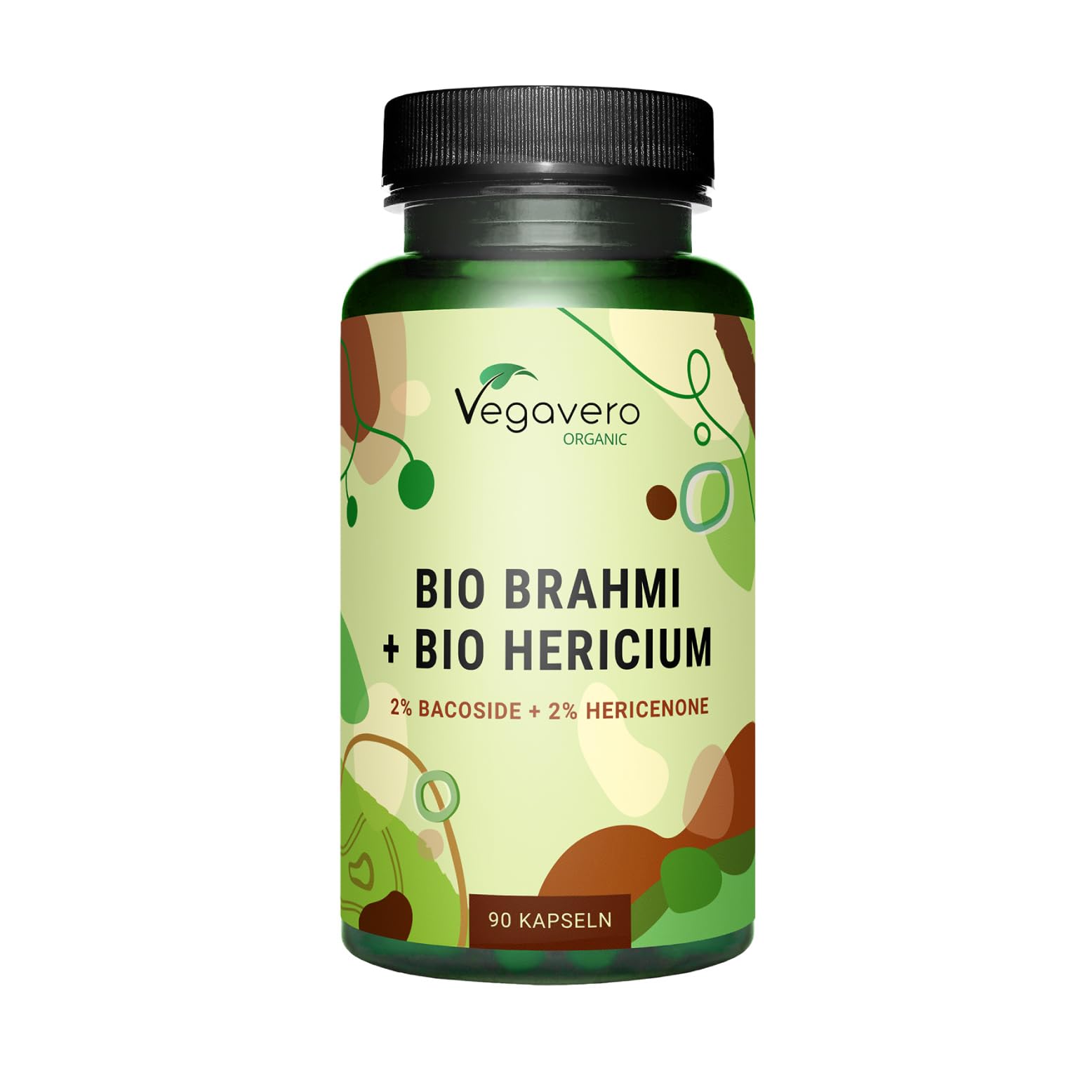 Hericium Erinaceus + Bacopa Monnieri BIO | Nootropique : Mémoire, Concentration | 10000 mg Lions Mane (20:1) + 900 mg Brahmi | Combinaison Unique | VEGAN | 90 Gélules | Vegavero®