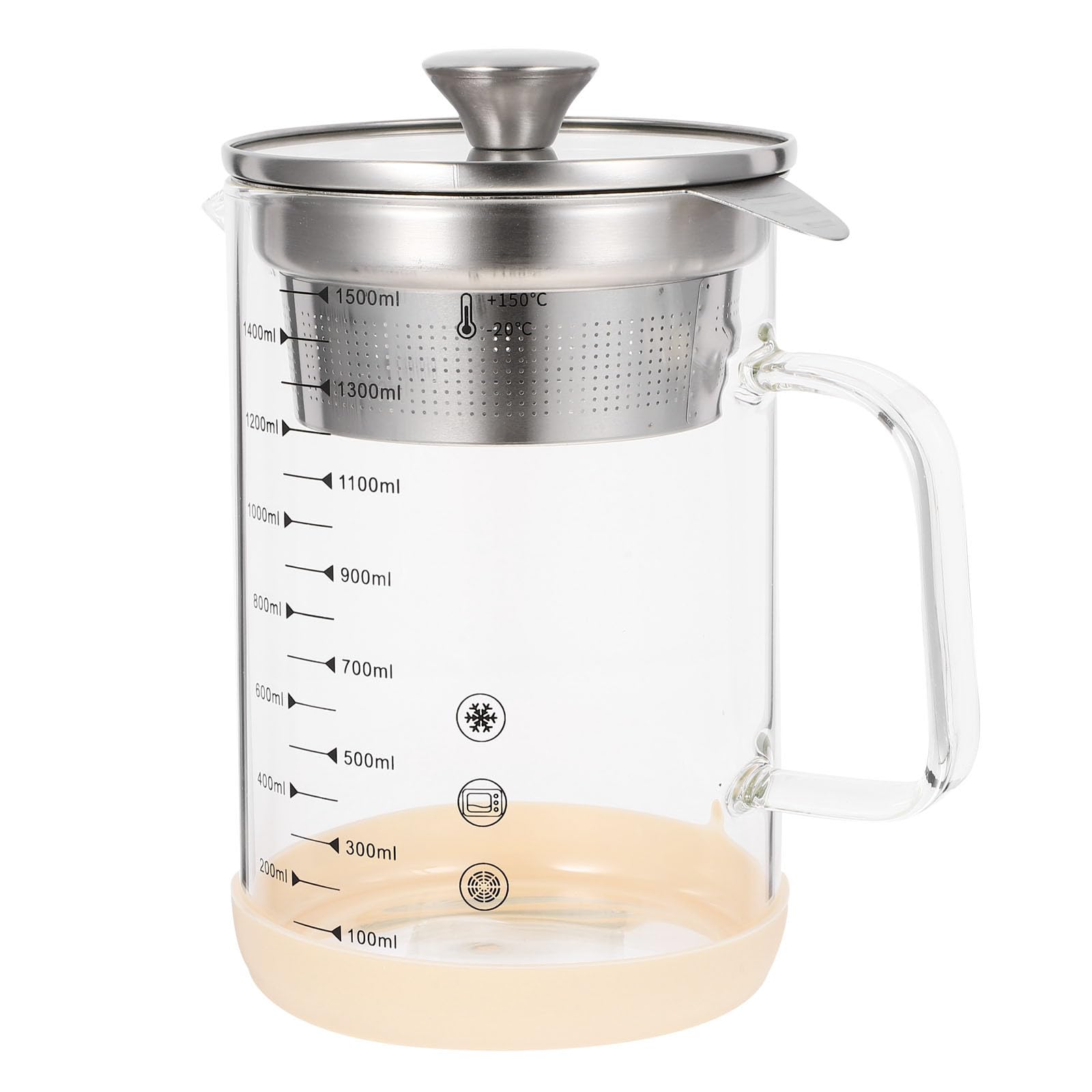 Housoutil Glasfilterkanne 1500 Ml mit Edelstahlfilter für Sojamilch und Saft Hitzebeständiger Haushalts Saftbehälter aus Borosilikatglas Feinmaschiges Sieb für Tee und Kaffee