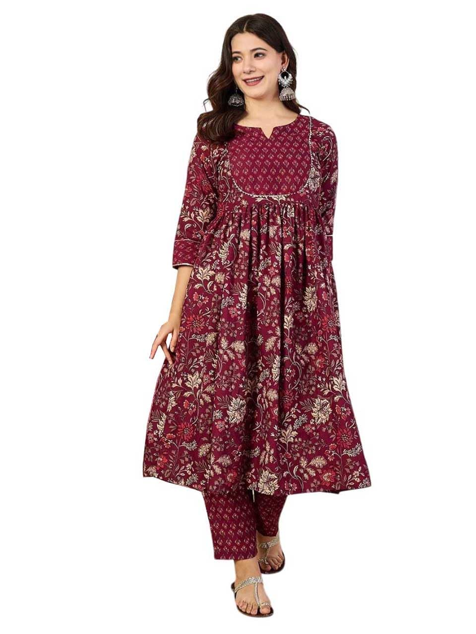 SKY FAB Women Viscose Rayon Anarkali Maternity and Feeding Zip Dress and Pant Set