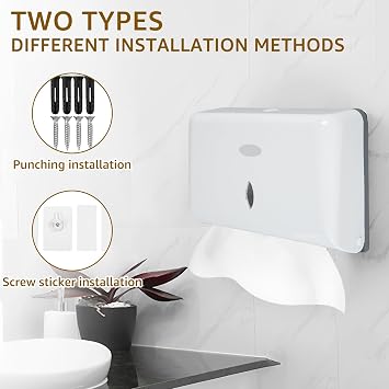 Paper Towel Dispenser Wall Mounted Hand Paper Dispenser Holds 200 Paper,C-Fold Hand Towel Dispenser Toilet Tissue Dispenser for Bathroom Kitchen Hotel Resturant (White)