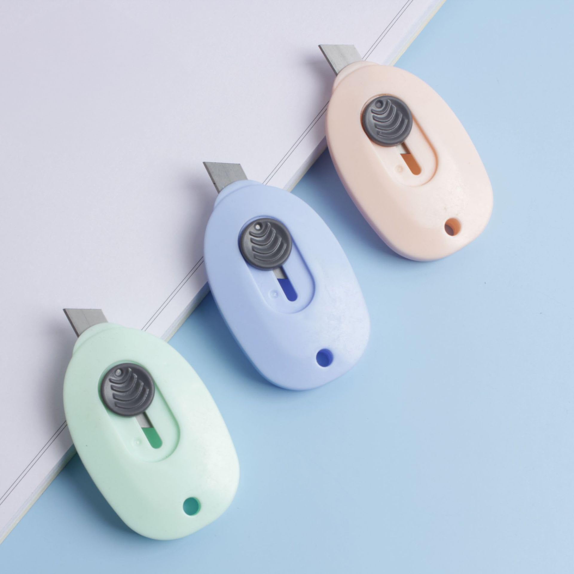 Sweet sevenRetractable Ceramic Utility Knife Set - 6pcs Mini Safety Box Openers with Keychain Holes in Pink, Green, and Blue - Durable Blades for Easy Cutting and Portability