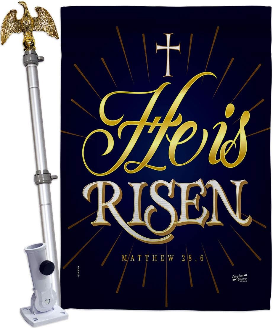 He is Risen House Flag Religious Bible Verses Bless Faith Thank Hope Pray Christian Religion Small Decorative Gift Yard Banner Made In USA 28 X 40