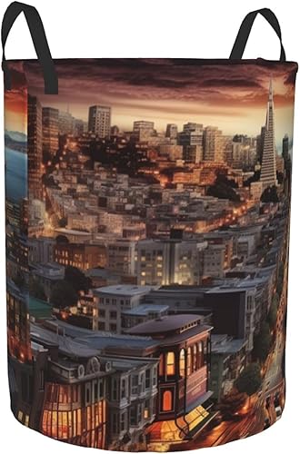 Miniatura 2 de Cesta circular con estampado de San Francisco, impermeable, cesta organizadora de lavandería, con asas, para ropa, juguetes, tamaño mediano
