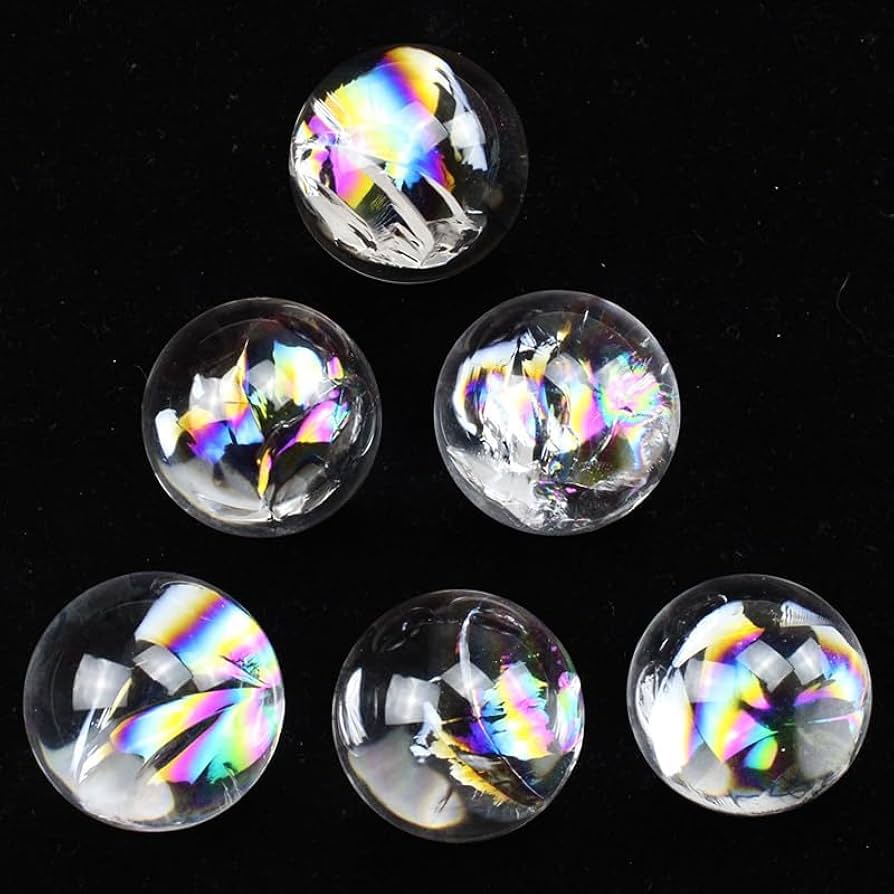Amazon.co.jp: 天然白水晶虹入り丸玉 虹入り丸玉 水晶