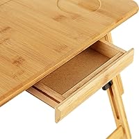 Vista 7 de Escritorio de regazo de bambú, escritorio plegable para laptop, bandeja de cama ajustable en altura para laptop, bandeja de cama para servir, mesa