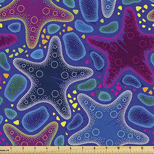 Image of Ambesonne Psychedelic Fabric by The Yard, Dotted Starfish and Pebbles Maritime Theme Aquatic Animal Pattern Print, Decorative Fabric for Upholstery and Home Accents, 1 Yard, Turquoise Pink