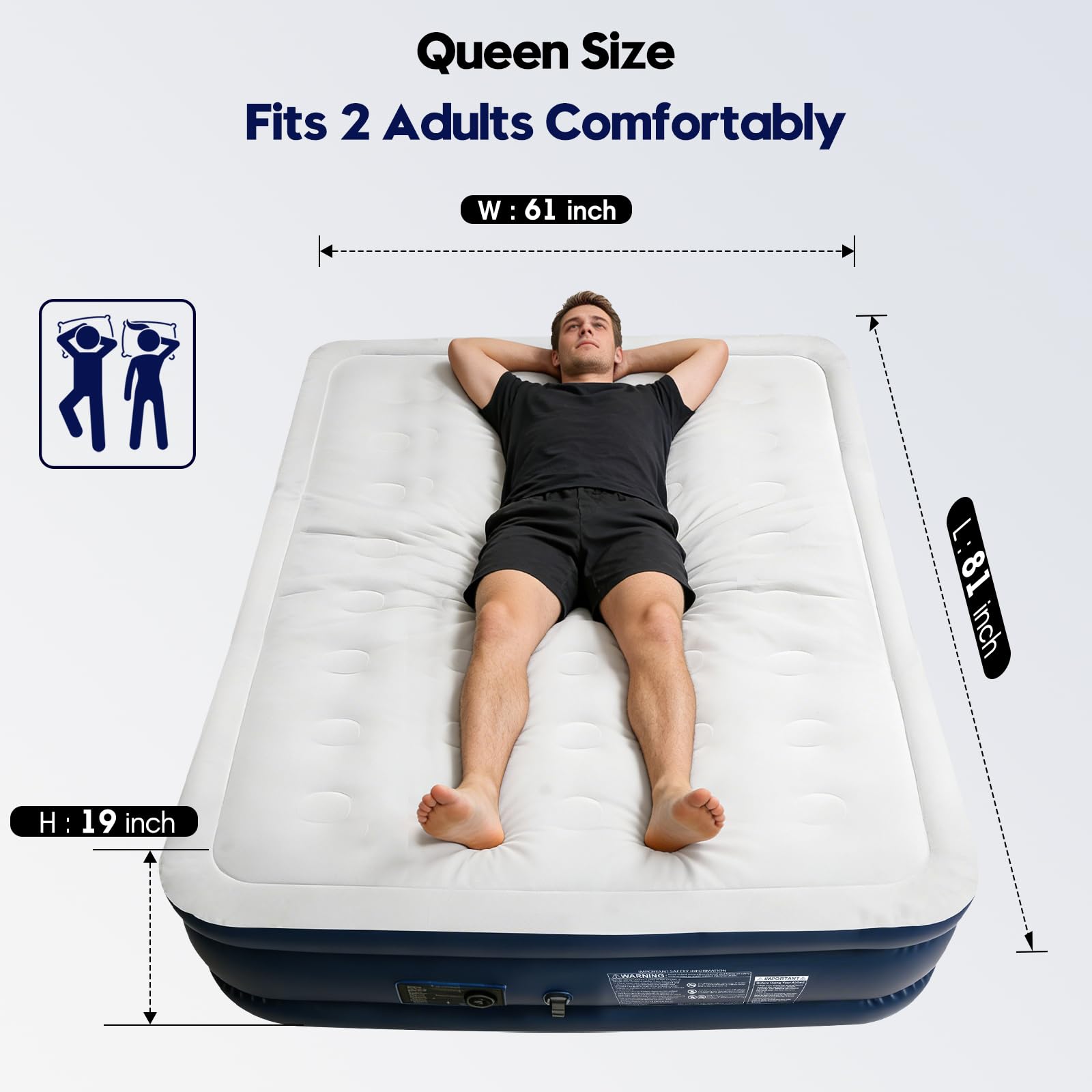 Colchón de aire individual con bomba integrada, 18 pulgadas de alto y capacidad de hasta 800 libras, inflado rápido en 3 minutos, colchón inflable duradero con bolsa de almacenamiento, cama inflable