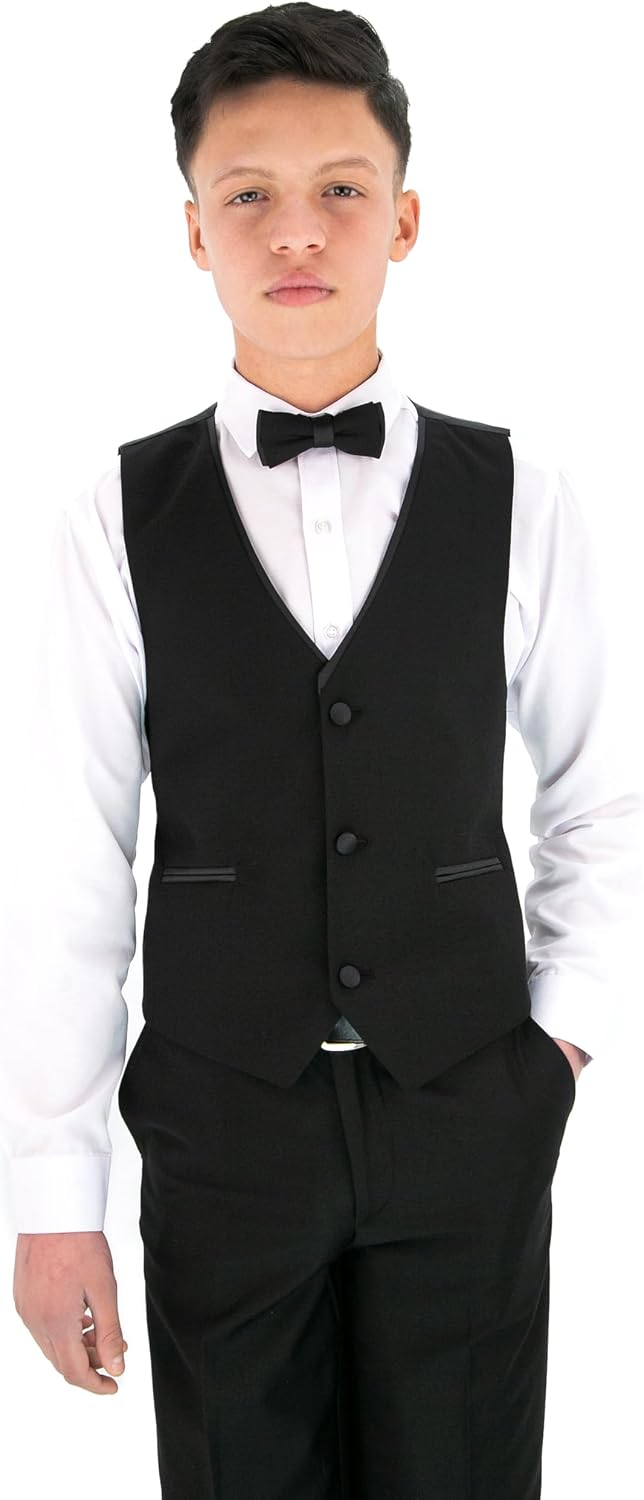 SIRRI Boys' Slim Fit Tuxedo, 5-Piece Piping Dinner Suit for Weddings and Special Occasions