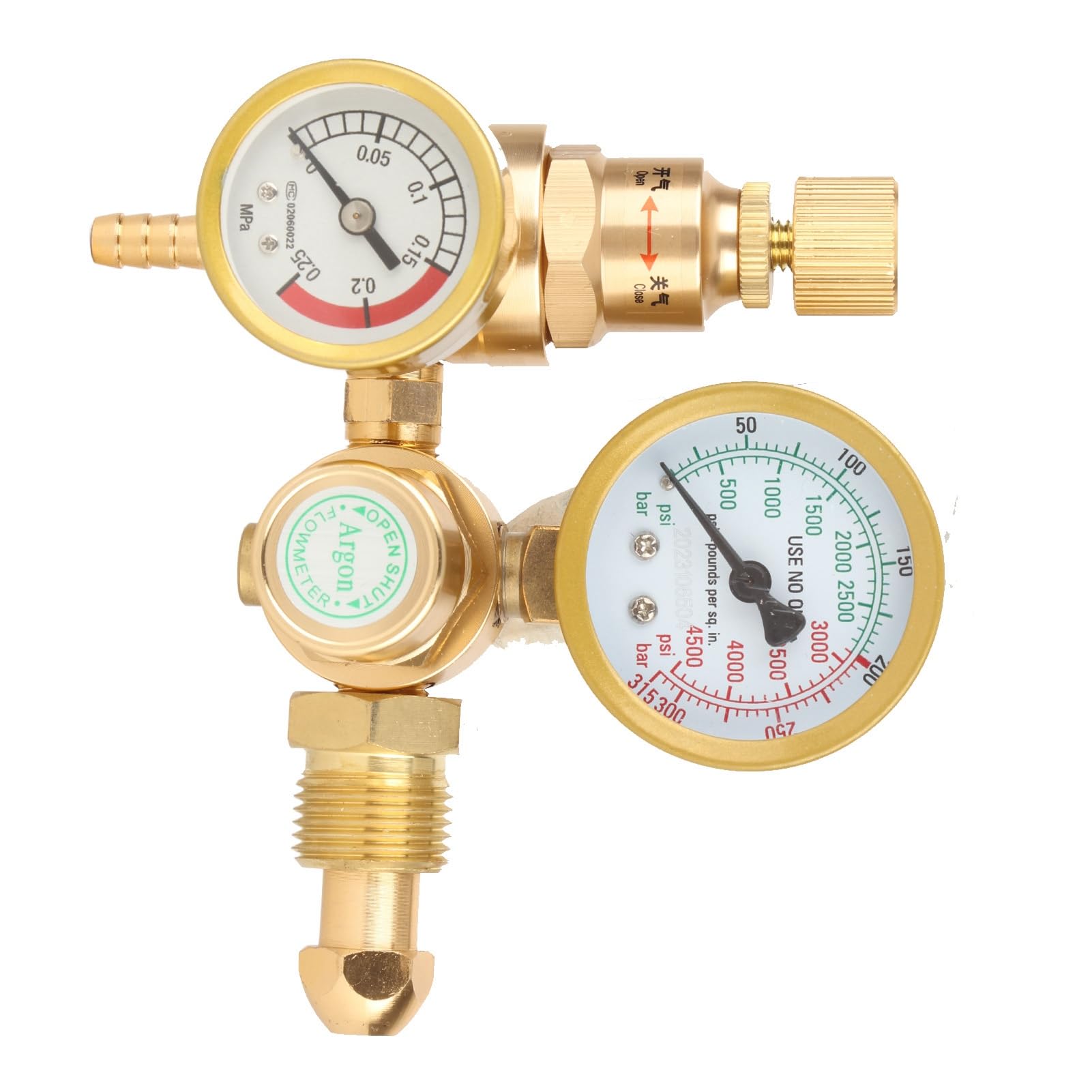 Regolatore Flussometro CO2 Argon, Doppio Manometro, Regolatore Gas per Saldatrici MIG TIG, Ingresso 0 4500 Psi, 1 Uscita 4 Pollici, Filettatura Maschio G5 8 Pollici, Portata