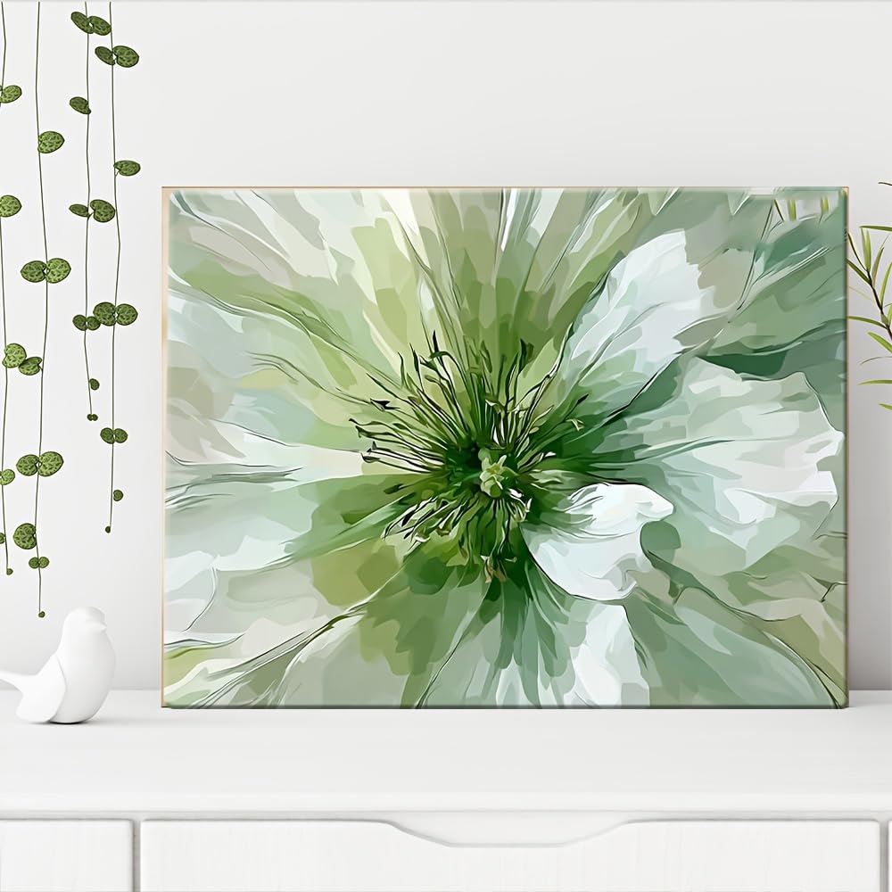 IXEHOH Abstrakte Blumen Leinwand Wandkunst, Salbeigrün Weißes Blumenbild, Große Moderne Kunstdrucke, Bilder Wanddeko für Wohnzimmer, Schlafzimmer und Büro Ästhetik 80x120