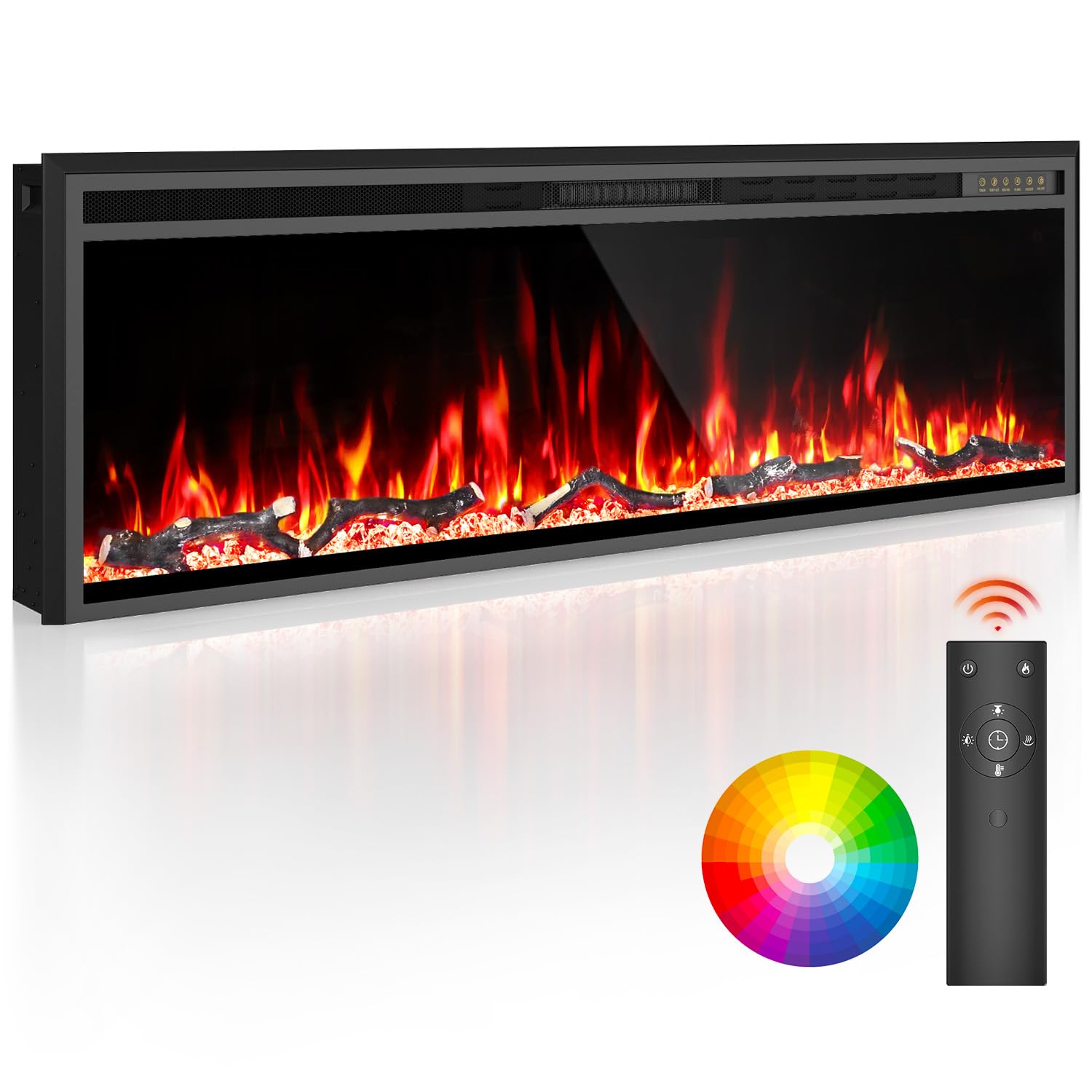 Electric Fireplace Insert, 60 Inch Fireplace Heater and Linear Fireplace with 15 Moon Light Colors, Fireplace Insert with 5100 BTU Heat Output, Timer, Remote Control, Low Noise, 750/1500W