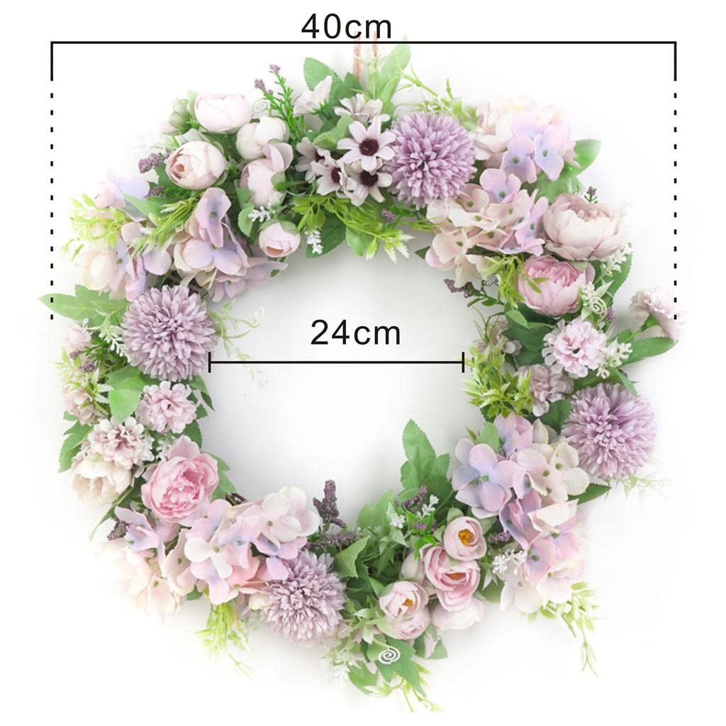 Colcolo 40cm Blumenkranz, Seidenblumen Kunstblumen Türkranz Wandkranz Dekoration für Zuhause, Hochzeit, Party - Hell Lila