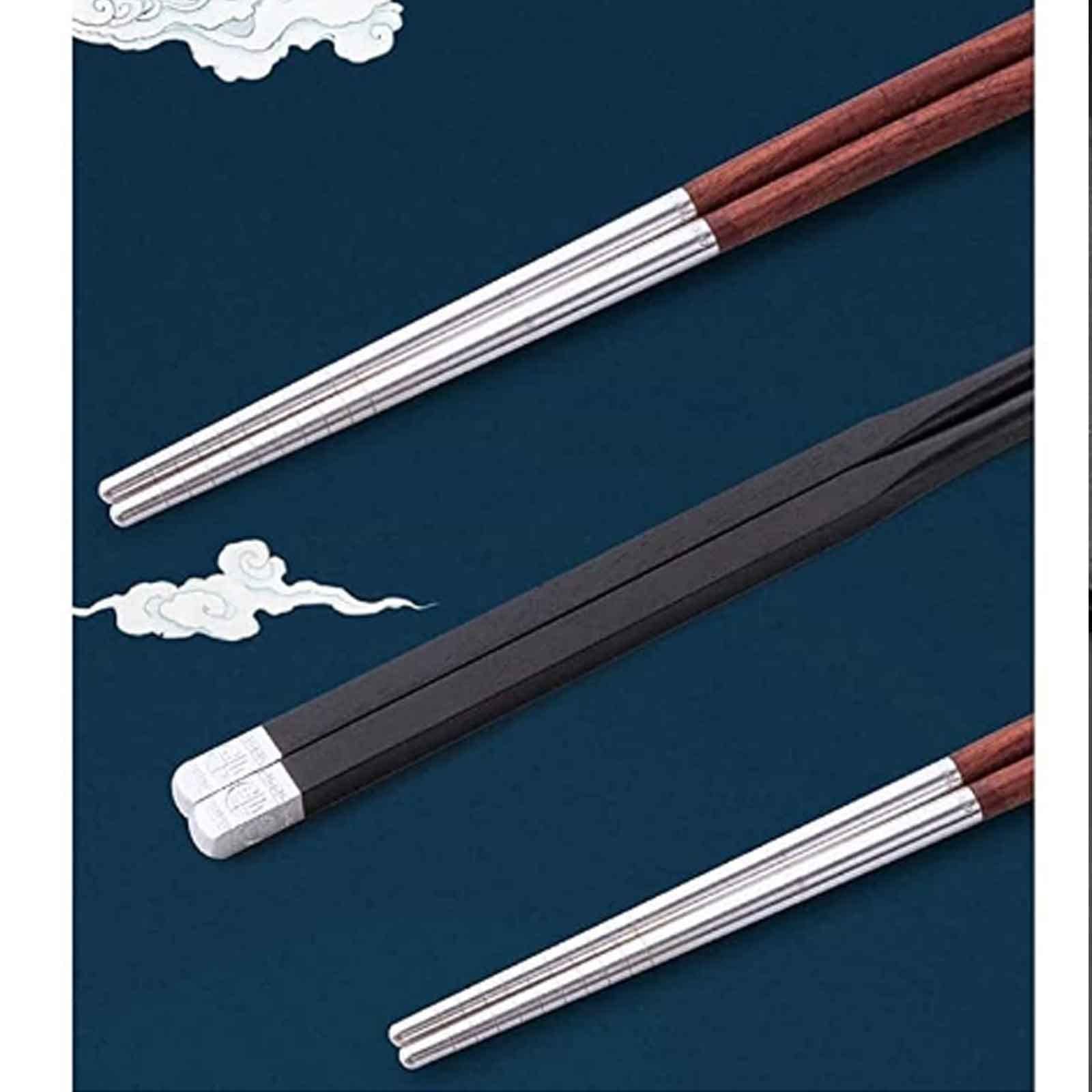 Bacchette, Bacchette Cinesi Lavabili Fughe riutilizzabili, Bacchette di Metallo, Bacchette d'Argento 999, Set di Bacchette in Legno Ebano, Riutilizzabile, lavastoviglie (Size : 2)