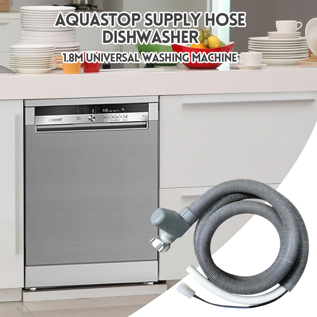 Aquastop Zulaufschlauch, 1,85m Wasserschlauch Zulaufschlauch, Universal Geschirrspülerschlauch, 3/4 Zoll Gerade/Winkel 90 Grad für Waschmaschine Geschirrspüler Spülmaschine