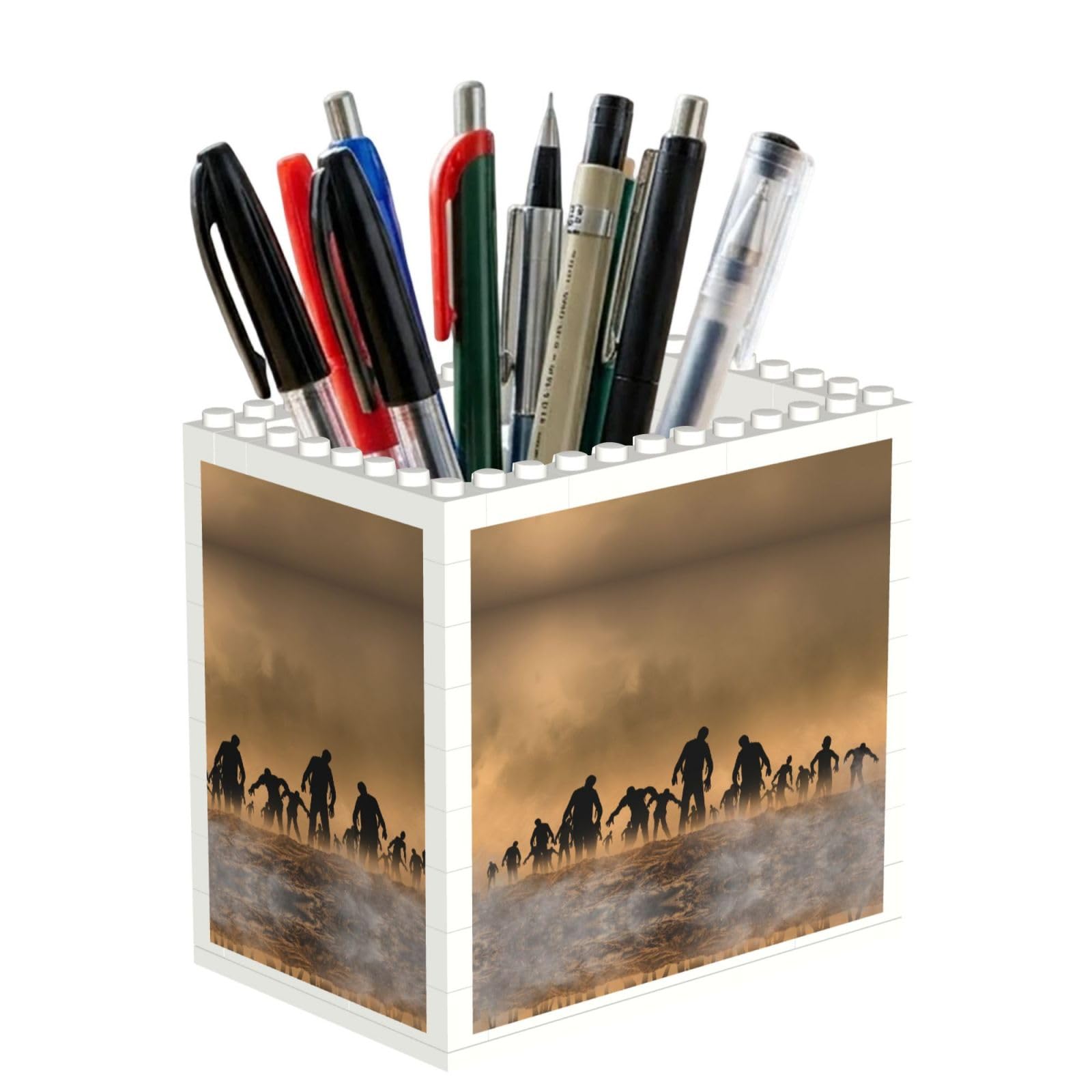 SATUSA Many Zombie Print Building Block Texture Pen Holder - Pencil Holder For Desk Pen Organizer,Aesthetic Desk Accessories For Women(1pcs)