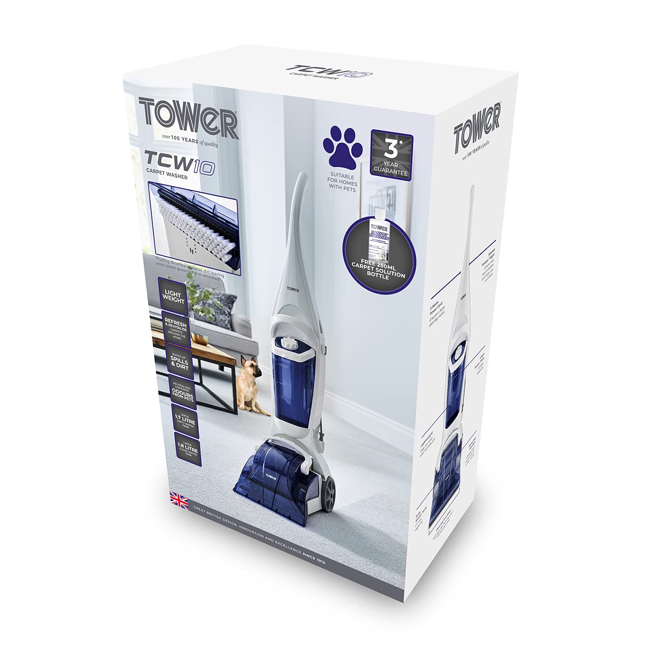 Tower T146000 TCW10 Carpet Washer with 250ml Cleaning Shampoo, 600W