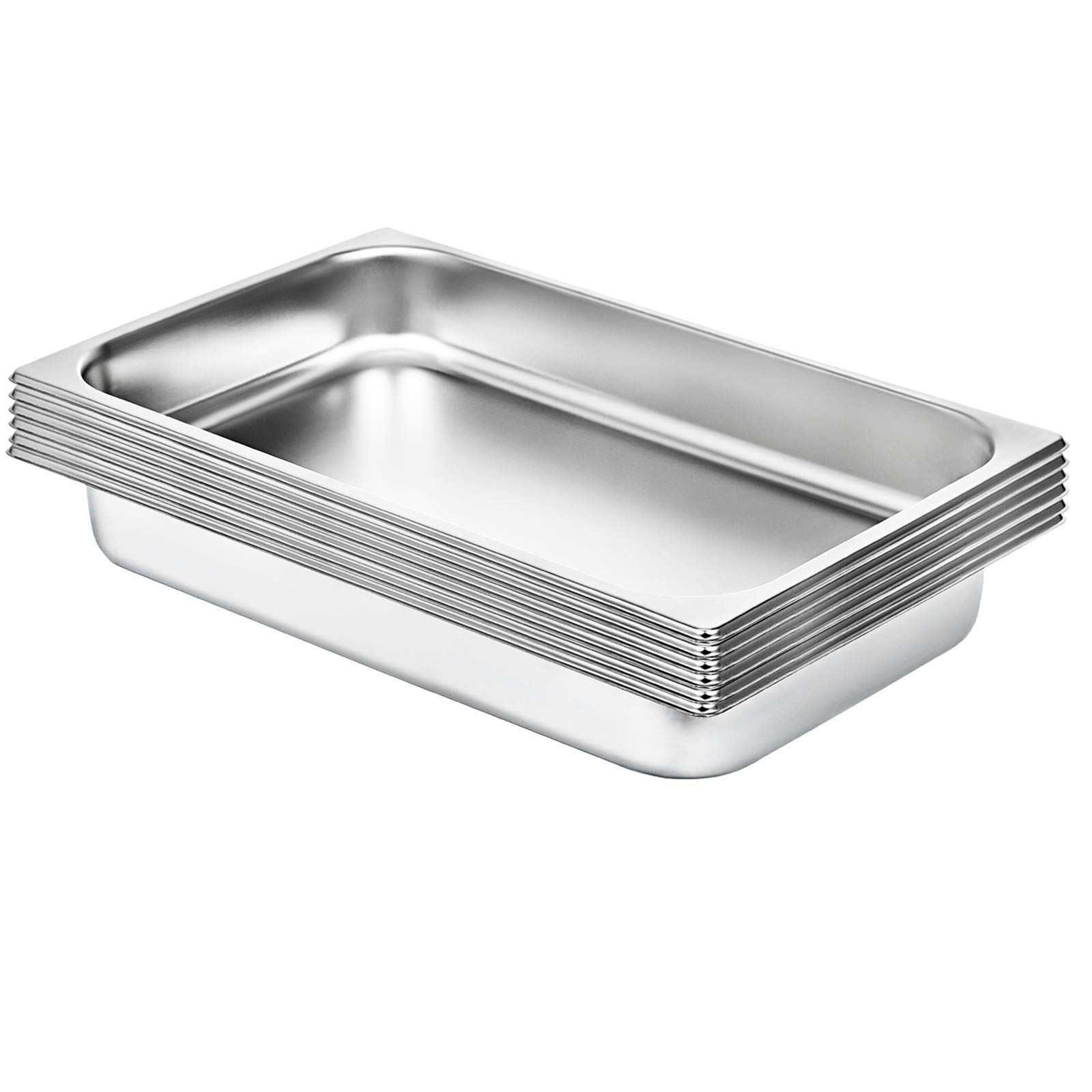 VEVOR Set di 6 piatti da forno in acciaio inox, 8,5 l, spessore 0,8 mm, vassoio levigato rettangolare effetto specchio per alimenti per cucina di ristorante e dolci