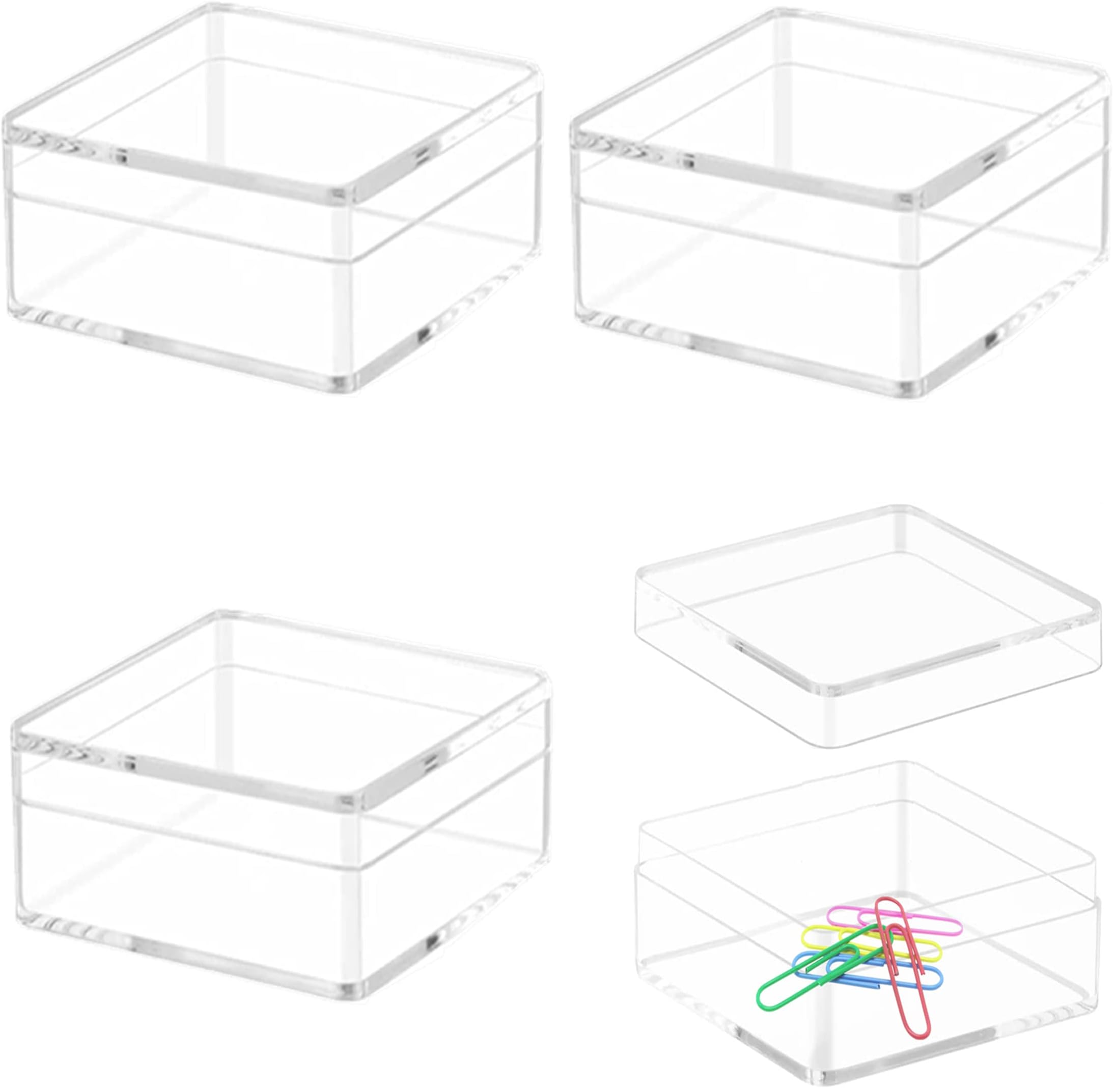 KissYou Acrylic Box Clear Display Boxes with Lids 4 Packs Square Cube Jewelry Storage Box Christmas Candy Containers