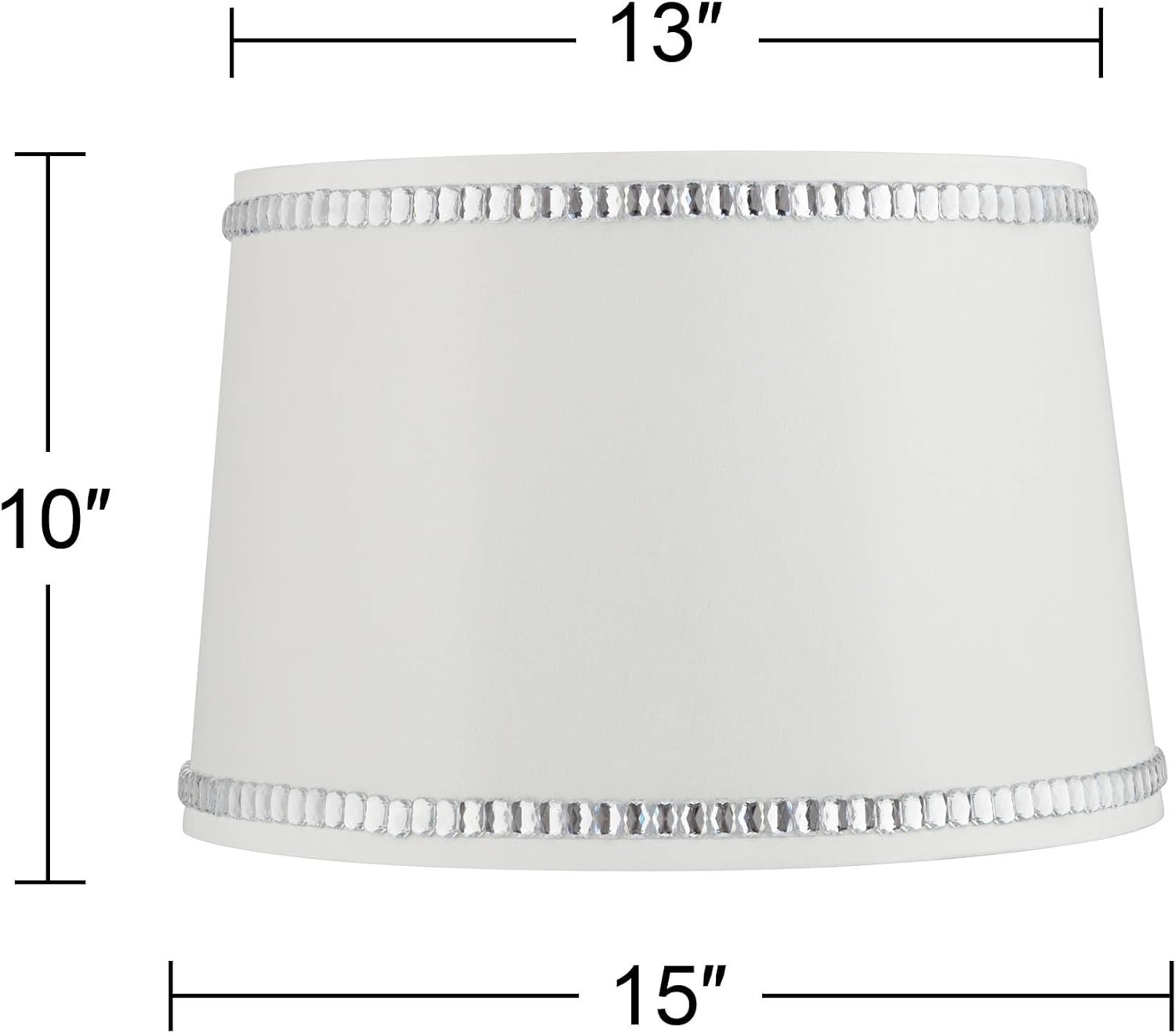 White Large Drum Lamp Shade (Pre-Assembled) with Crystal Trim 13" Top x 15" Bottom x 10" High x 10" Slant (Spider) Replacement - Springcrest