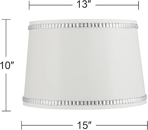 Miniatura 4 de Pantalla de lámpara de tambor mediana blanca con borde de cristal, parte superior de 13 pulgadas x 15 pulgadas inferior x 10 pulgadas de alto x 10