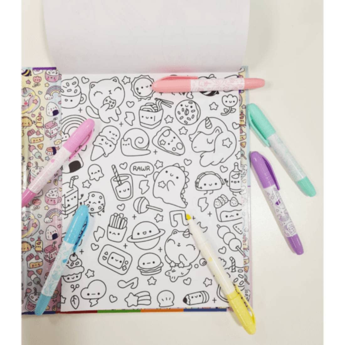 Hinkler Pty - Kaleidoscope Colouring Kit - Kawaii Kingdom - Art and Craft Activity for Ages 6-12 Years - Includes 6 Pastel Markers, 1 Sheet of Temporary Tattoos and Over 30 Colouring Pages - Image 2