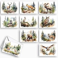 Wright Home & Gift Watercolor Mountain Wildlife Blank Greeting Cards - 10 Pack Assortment with Envelopes, 4x6 All-Occasion Notes