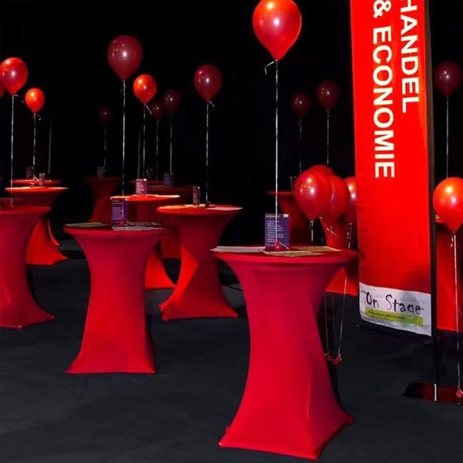 4Pack Red Cocktail Table Cover 32x43 Inch Fitted Stretch Cocktail Tablecloth for Round Table Top Cover High Top TableCloths for Party Bar Pub Wedding
