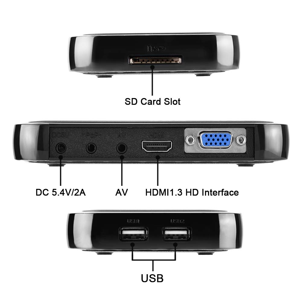 Mini Lettore Multimediale Full HD 1080P Full HD Lettore Multimediale Media Player Digitale Multimediale TV con Telecomando per USB Drive/External Hard Drive 2.5TB / Scheda SD(Black)