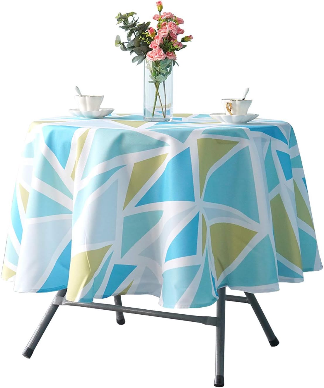 WedDecor Round Printed Tablecloth, Wipe Clean Table Cover Abstract Geometric Design