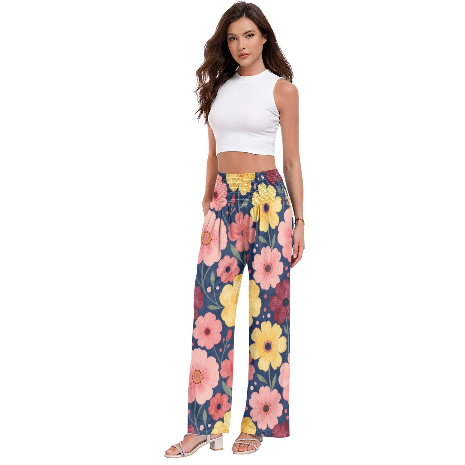 Sunflower Bloom - Pantalones palazzos para mujer, resistentes a las arrugas, pantalones casuales de viaje
