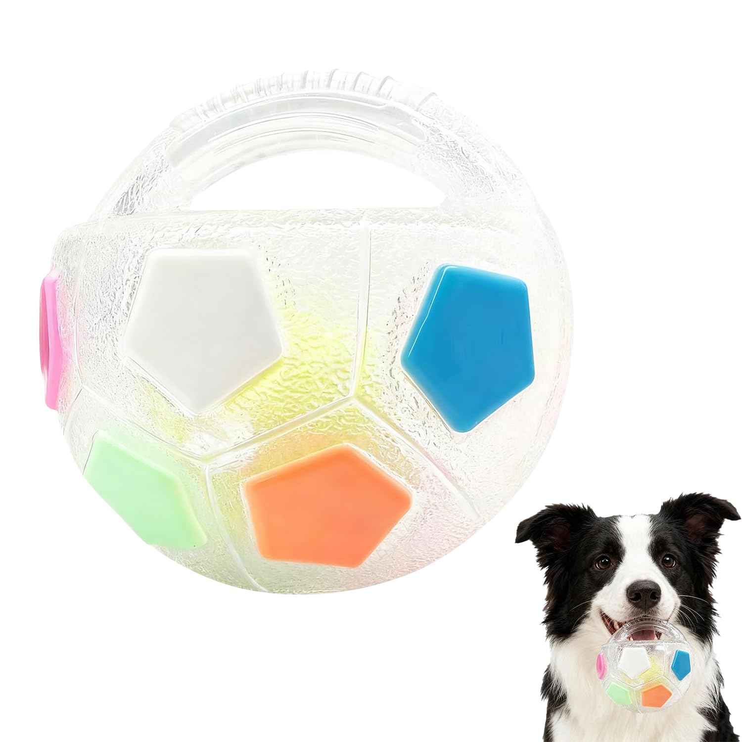 TopBine Dog Chew Ball Dog Soccer Ball with Handle,Durable Squeaky Fetch Ball with a Squeaking Sound Shape Dogs Toy Squeaky Suitable Interactive Pet Toy for Water Play Training Outdoor Games