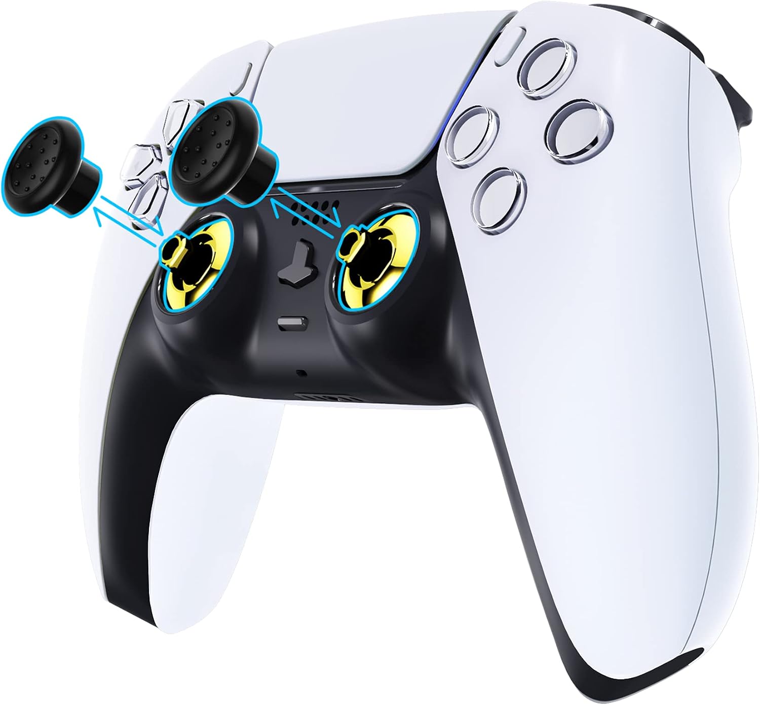 eXtremeRate ThumbsGear Interchangeable Ergonomic Thumbstick for PS5 Controller, for PS4 All Model Controller - 3 Height Domed and Concave Grips Adjustable Joystick - Chrome Glossy Gold & Black image 3