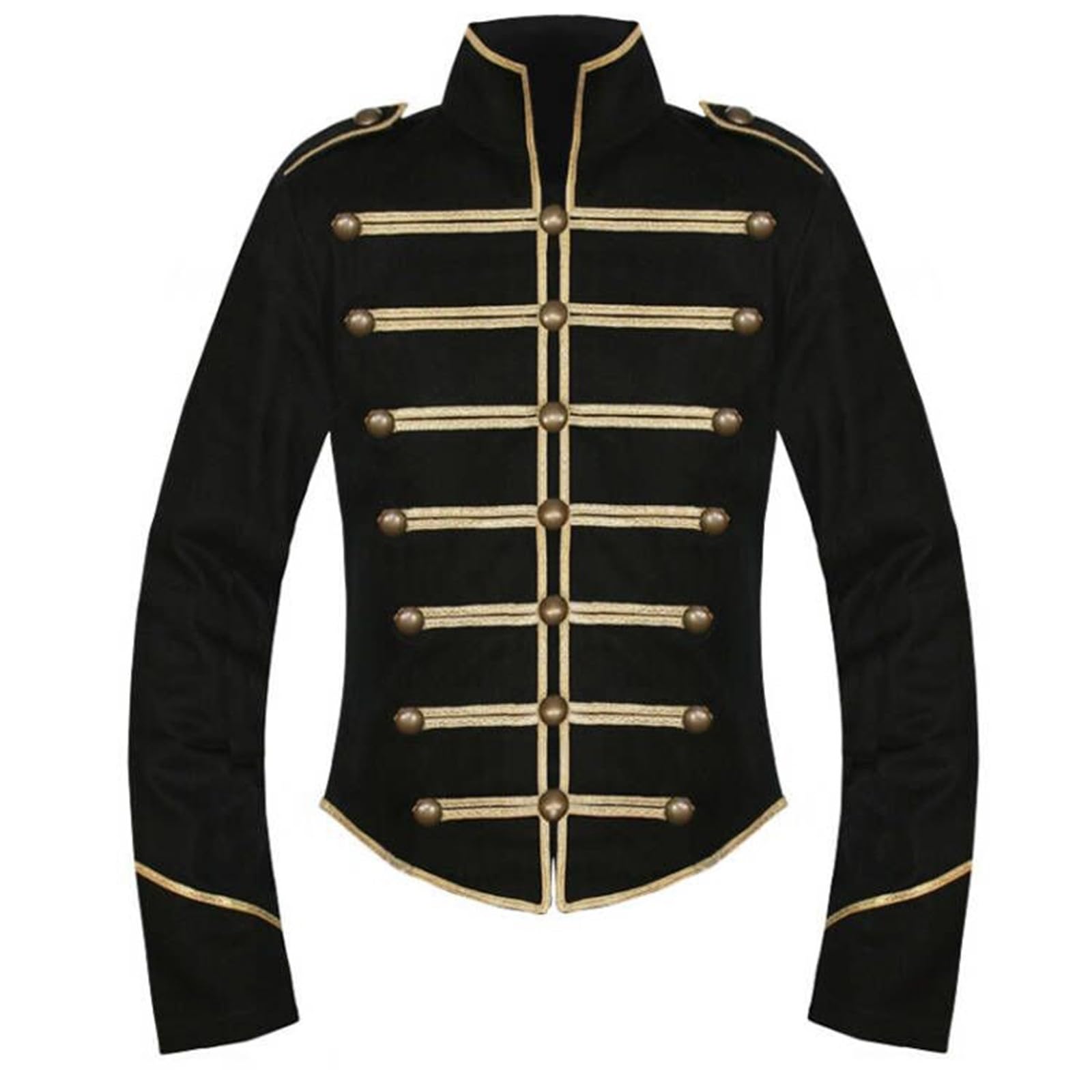 Jackets for Men Steampunk Hussar Napoleon Military Drummer Parade Jacket Rock Goth Officer Cardigan Music Festival Parade of the Drummer Music Festival Jacket Stand-Up Collar Coat Outwear, T1 Black
