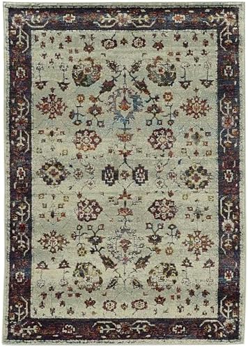 Oriental Weavers Andorra Area Rug - 6842D - 8'6" x 11'7" - in Stone/Red - Vintage Inspired, Stain Resistant, Family and Pet Friendly, Dining, Living Room Rug