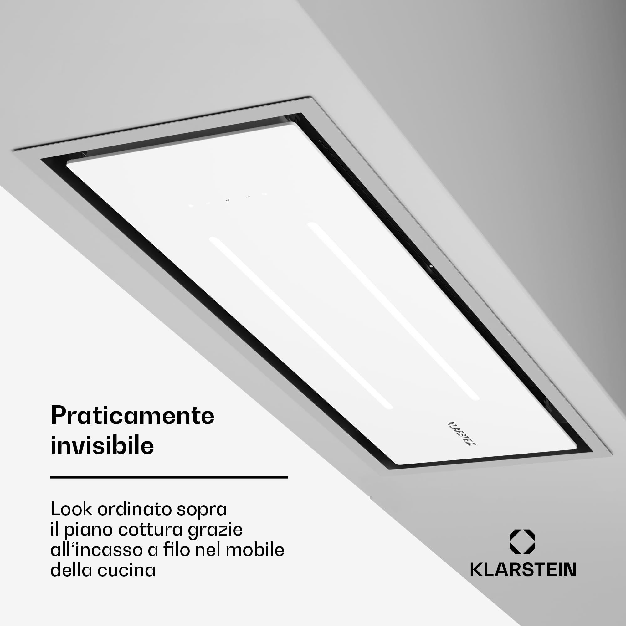 Klarstein - Cappa aspirante con filtro d’alluminio lavabile in lavastoviglie, silenziosa a scarico, 410 m³/ora di flusso d’aria, efficienti cappe a parete con LED & controlli touch