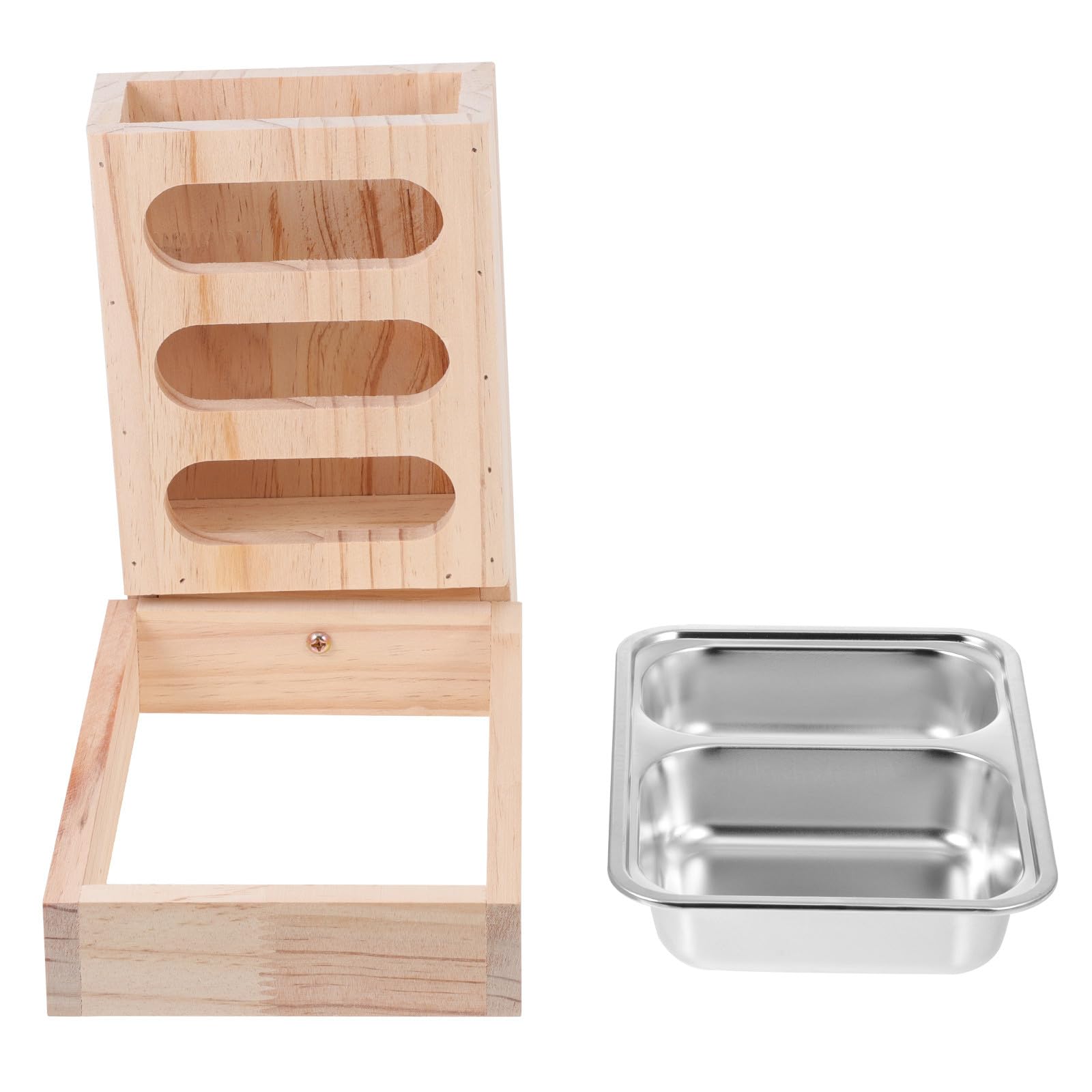 Artibetter Accessoires d'alimentation pour Lapin Mangeoire en Bois 2-en-1 Support Stable en Acier Inoxydable pour Cage d'animaux Petit Format Design Fond Plat