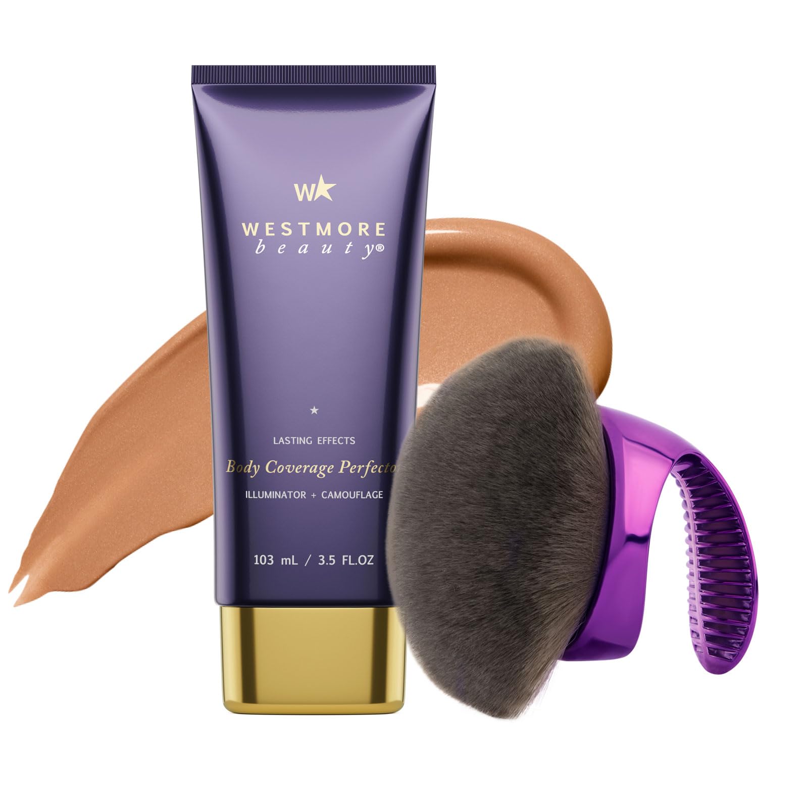 Westmore Beauty Body Coverage Perfector x Blend & Blur Body Brush Kabuki Brush - Waterproof Leg & Body Makeup - Tattoo Cover Up Makeup - 7 Oz Golden