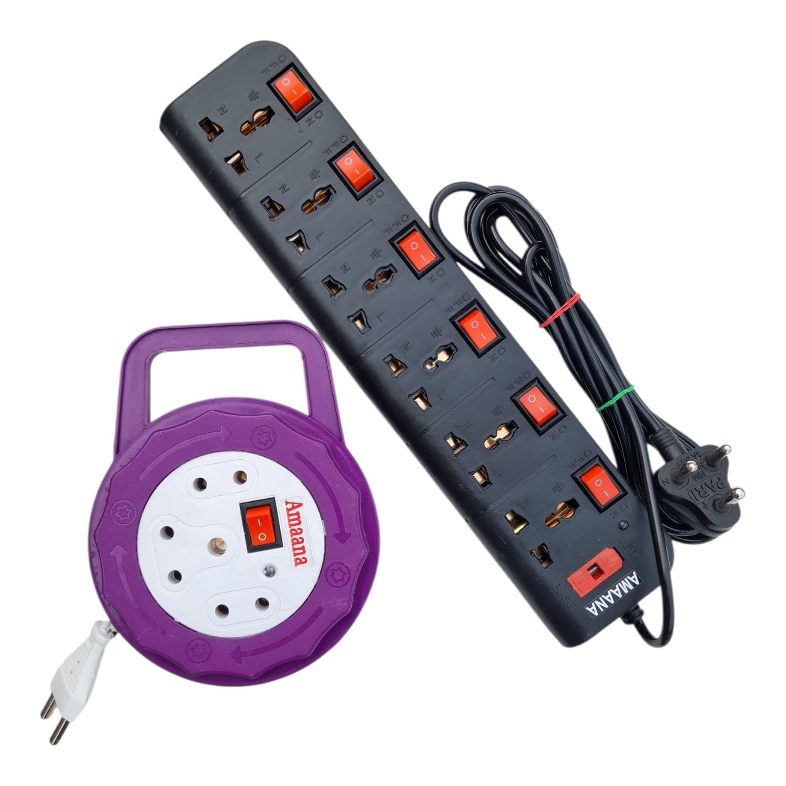 AMAANA Heavy Duty 6 Socket Universal Wall Mount Power Strip & 3 Socket Extension Board | LED Indicator & Switch | 2.5M Long Wire | Flex Box for Home Office and Shop Use | Black & Purple (Combo Pack)-image-32