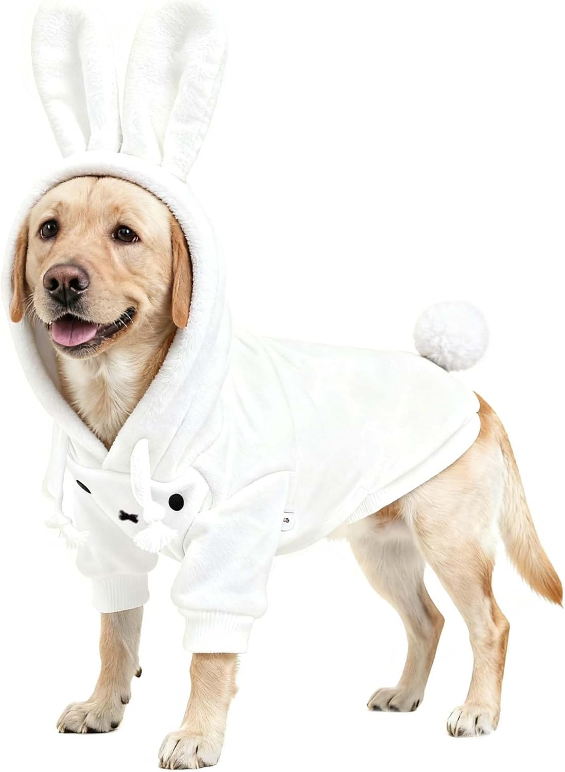Dog Easter Bunny Costume with Rabbit Ears & Fluffy Tail,Cute Rabbit Pet Outfit for Small Medium Large Dogs,Warm Plush Halloween Party Puppy Clothes Hoodie Sweater Shirt S